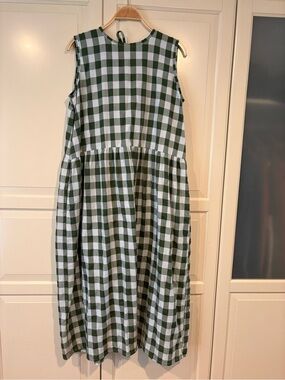 LJC Designs dress, medium, green and cream large gingham